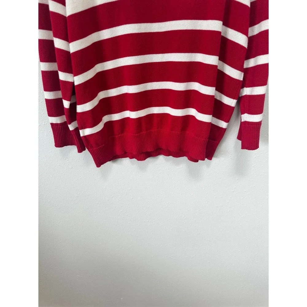 Lauren Ralph Lauren‎ Sweater Womens XL Red White Striped Nautical Anchor Preppy